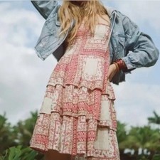 American Eagle Patchwork Floral Smocked Tiered Mini Dress MEDIUM Ruffle Strappy