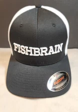 FISHBRAIN Black White Mesh Trucker Hat Flexfit Yupoong Baseball Cap New No Tag