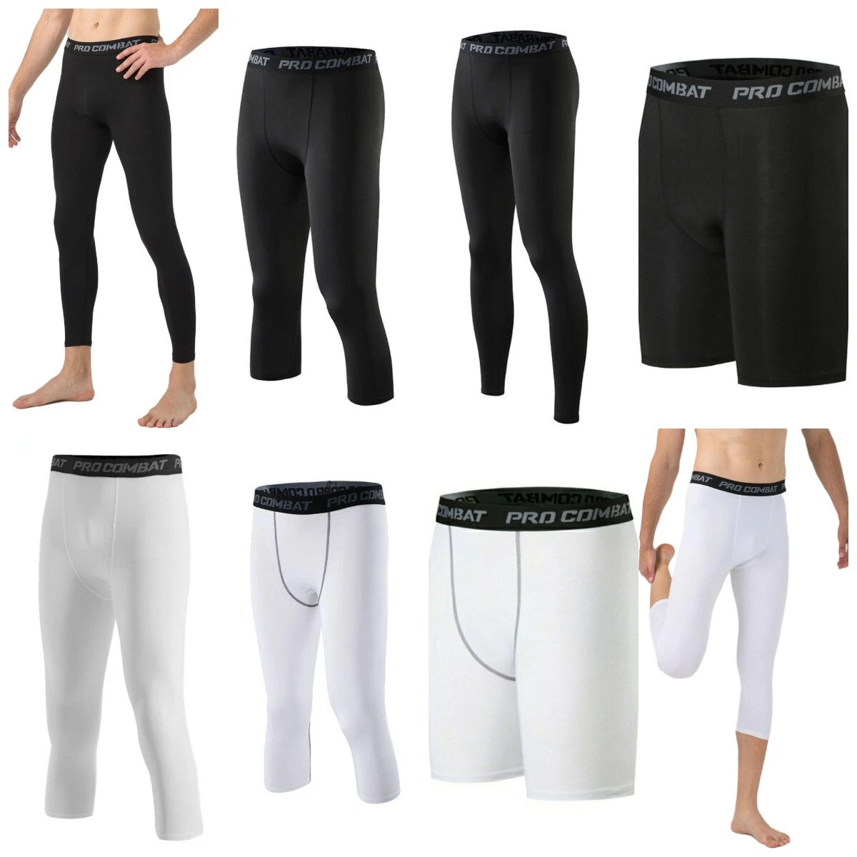 Men 3/4 Tights Athletic Workout Basketball Capris Compression Long Pants  Short