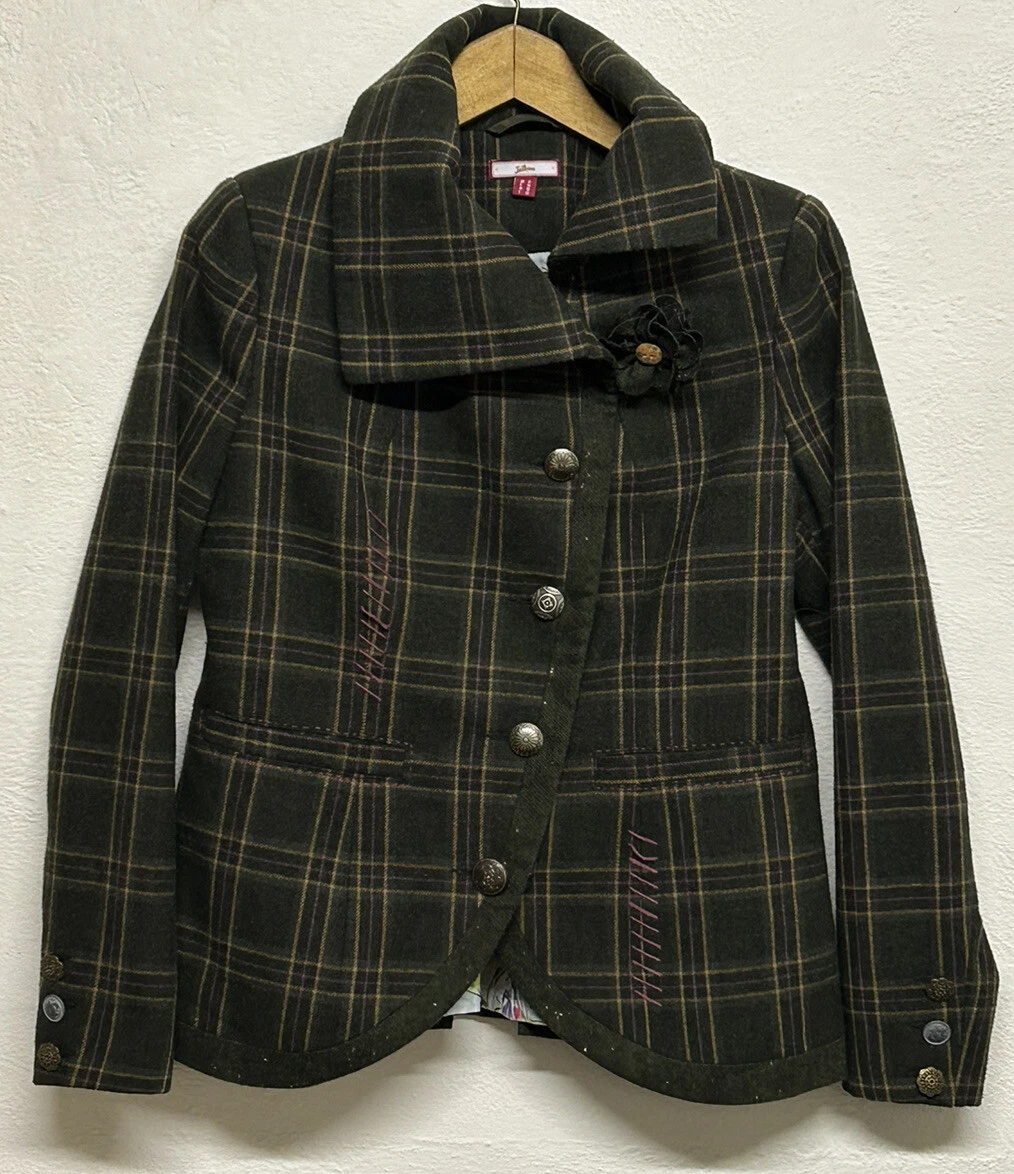 Joe Browns Green Check Asymmetric Jacket Decorative Buttons Size 12
