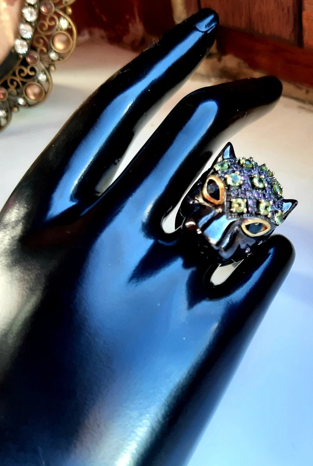 Extravaganter Schwarz Rhodinierter Edelstein Silberring°. - Bild 4 von 4