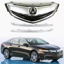 Front Bumper Chrome Molding Trim ＆ Center Honeycomb Grille For 2015-17 Acura TLX