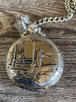 Vintage Citron Antimagnetic Watch and Chain Fishing Scene Hong Kong Pocket  Watch