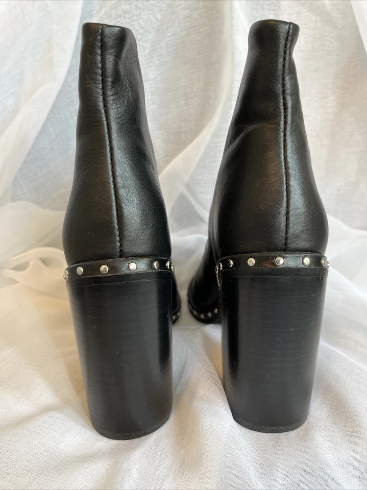 Botines Sol Sana Axel Cuero Negro Remaches Tacones Bloque 36 Foto 3 de 4