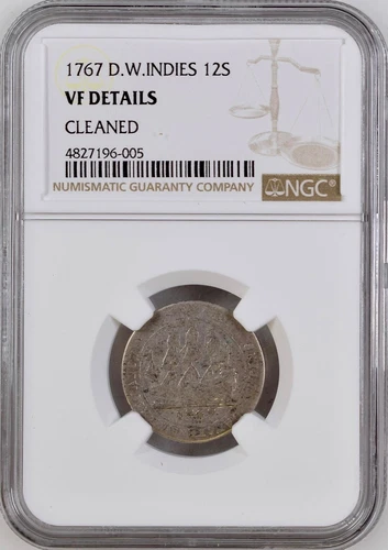 1767 Danish West Indies 12 Skilling NGC VF Details Silver Coin Christian VII
