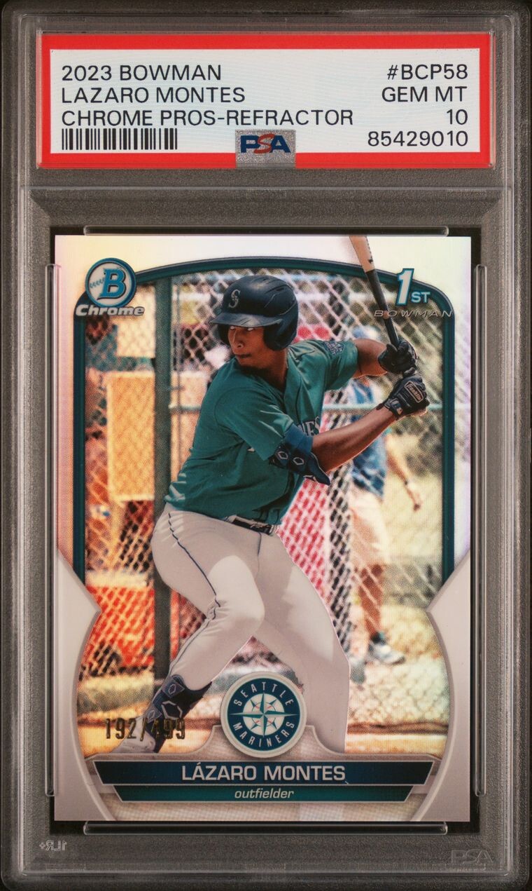 Lazaro Montes 2023 Bowman Chrome Prospect BCP-58 Refractor /499 PSA 10 MARINERS