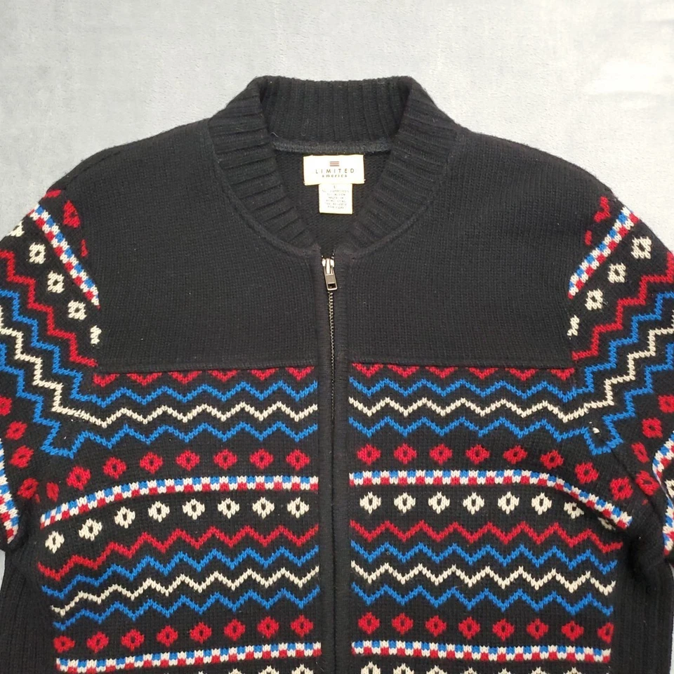 Suéter de lana vintage para mujer grande negro 90 % lana de cordero Fair Isle nórdico geométrico Foto 4 de 4