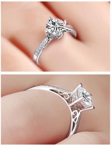 Pave 1 Ct Cubic Zirconia Silver Engagement Wedding Solitaire Ring RS12 - Picture 4 of 4