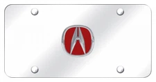Acura 3D Chrome Red Fill Logo on Mirror Chrome License Plate Official Licensed