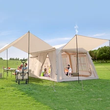 2 Room Inflatable Tents for Camping Blow Up Tent with Canopy & Pump for 8 Person