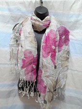 Stripe Scarf Long Tassel White Beige Pink Fuchsia Shiny Glitter Sparkle
