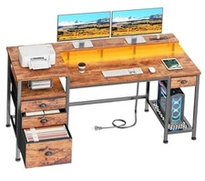  60" Computer Desk with 4 Drawers and Printer Space, Gaming Desk Rustic Brown