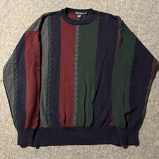 Nautica Cable Chunky Knit Sweater Mens Large Colorblock Cotton Ribbed Pullover