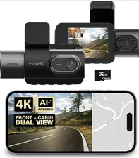 4K Dual View Dash Cam w/Adaptive AI-Powered Driver Assistance 1080p Interior Cam