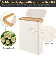 Modern Waterproof Toilet Paper Storage Holder Bamboo Lid Bathroom Organizer Bin
