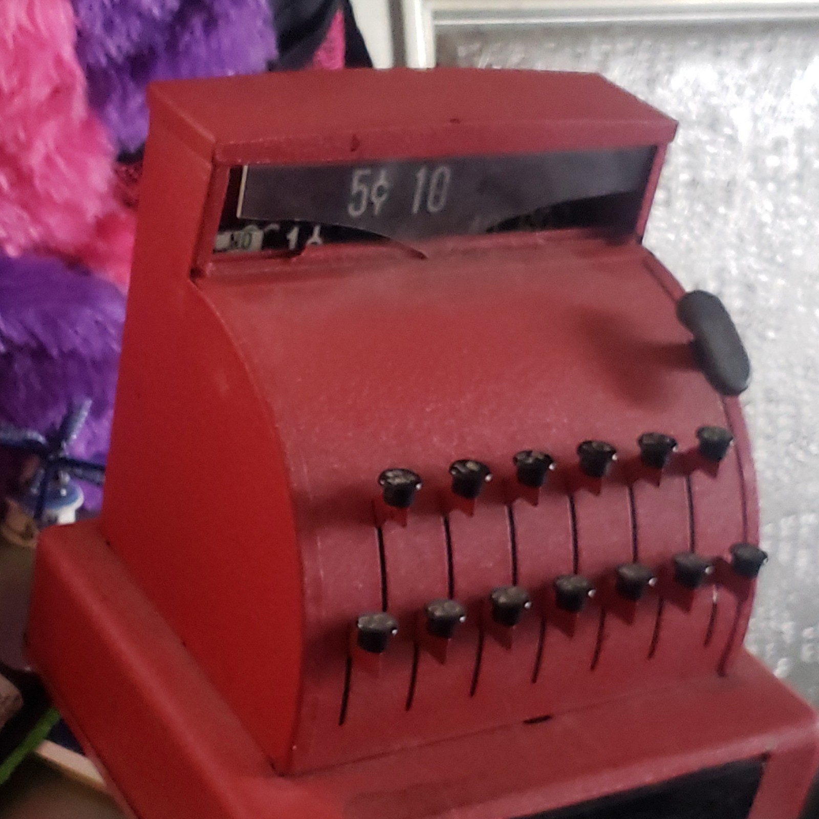 как выглядит Vintage Red Tin Mechanical Toy Cash Register Collectible with Multiple Keys фото