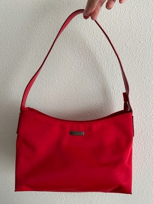 Vintage Esprit Red Nylon Shoulder Bag with Zip Closure and Inside Pocket