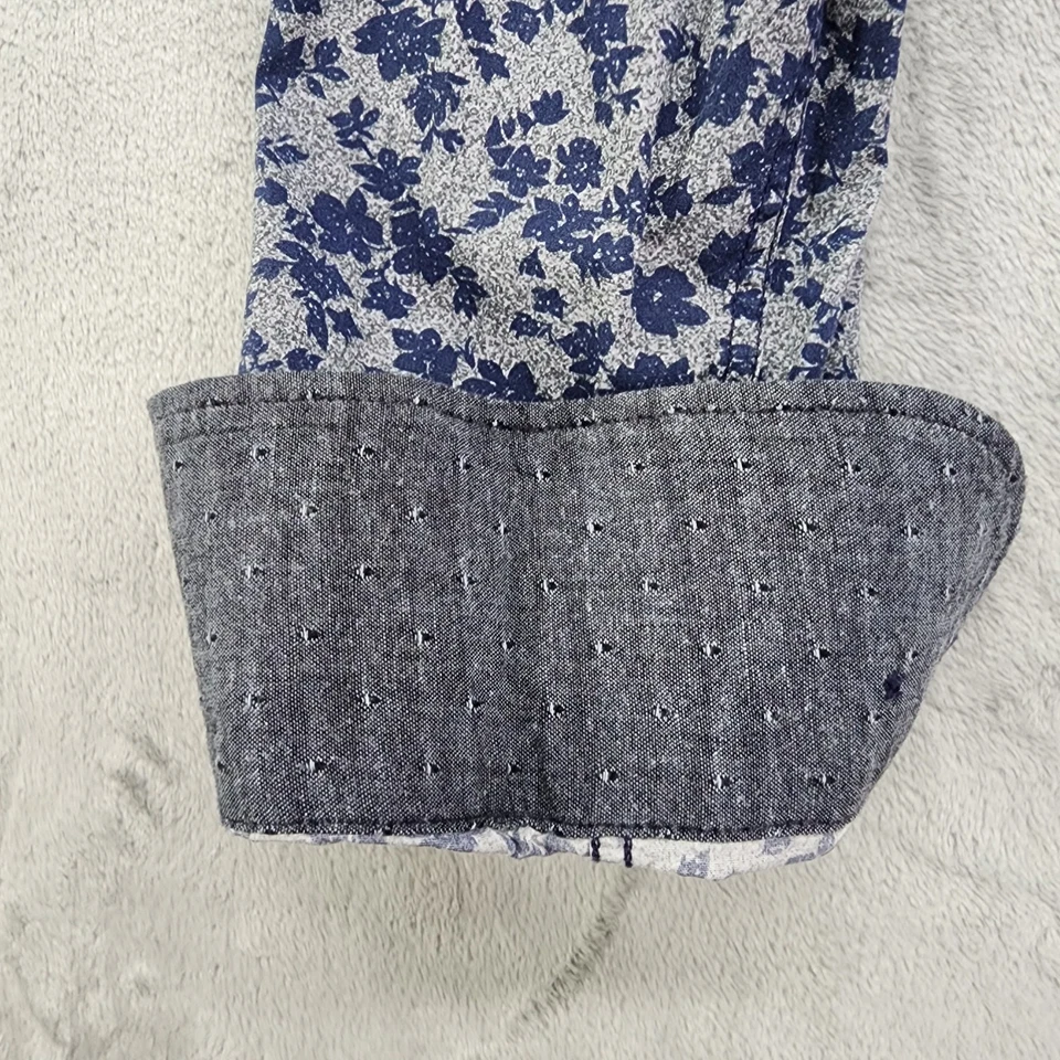 Georg Roth Shirt Mens M Blue Floral Dot Flip Cuff Long Sleeve Button Down Office - Image 2 of 4