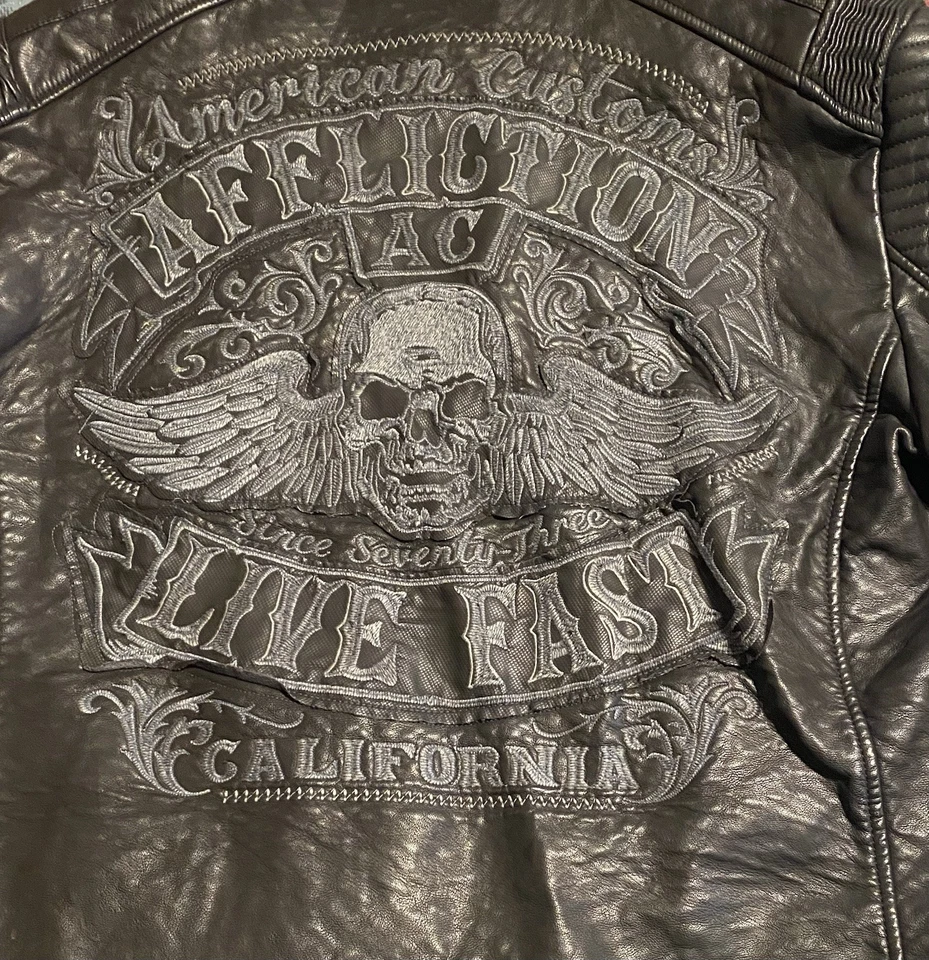 Affliction Live Fast American Customs California Faux Leather Jacket XXL - Image 4 of 4