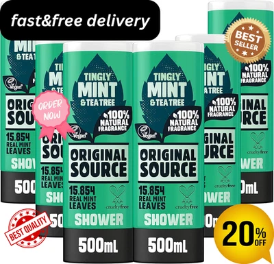 Original Source Mint & Tea Tree Shower Gel Large Vegan Shower Gel 6 x 500ml