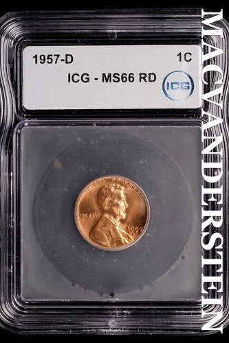 1957-D Lincoln Wheat Cent-ICG MS 66 RD Choice Gem BU No Reserve #SLM54