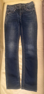 SILVER Jeans W28/L32 blau Aiko Mid Straight Damenjeans
