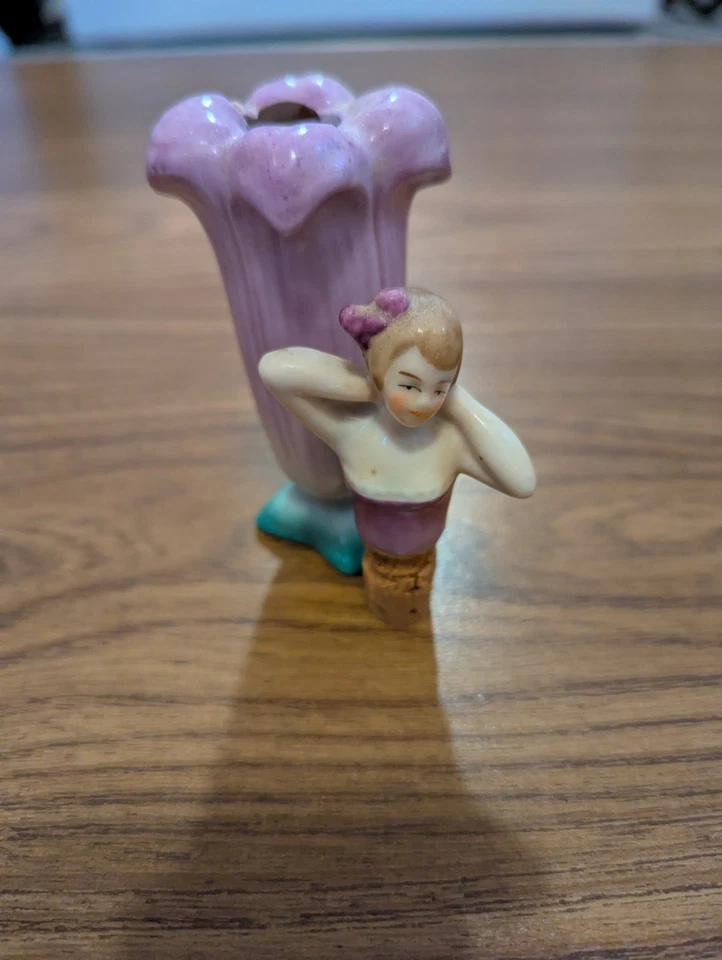 Botella de perfume alemana figura belleza baño c.1890 media muñeca 2 piezas corcho topper  Foto 4 de 4