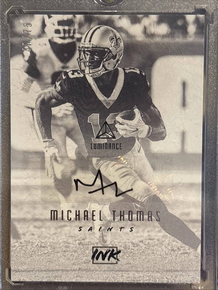 Tinta de fútbol americano Michael Thomas 2018 Panini Luminance autógrafo dorado #40/75 Foto 4 de 4