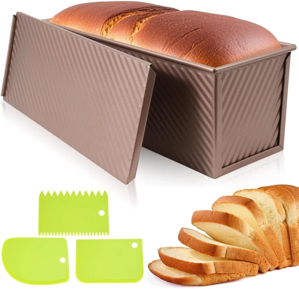 Large Pullman Loaf Pan W/ Lid 13 x 4 Inch 2 lbs Non-Stick Rectangle Bread Pan W/