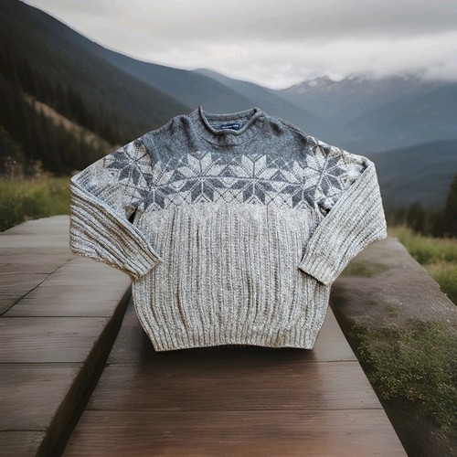 Vintage Fair Isle Sweater Mens Size XL Gray Knit Wool Blend Northern Isles - Image 1