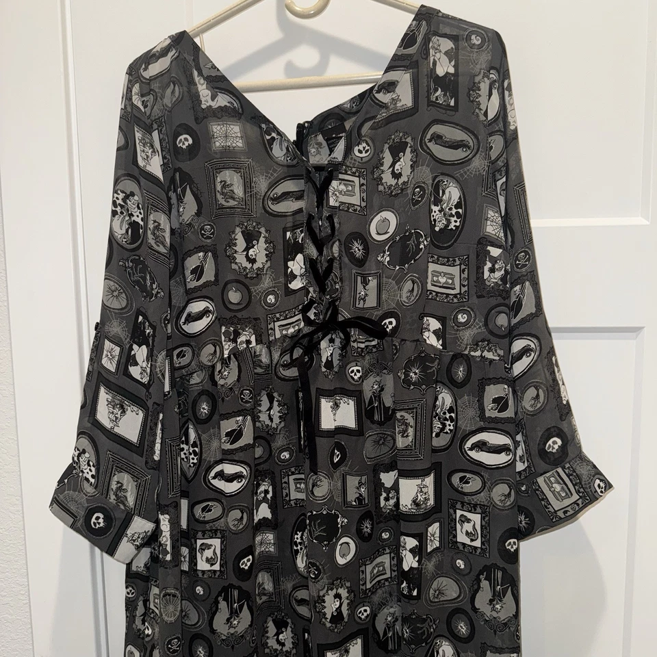 Disney The Haunted Mansion Dress LaceUp Zip up Gray Gothic Portrait Print 2XL - Image 3 of 4