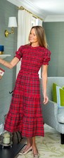 NWT Sale To Stable Red Plaid Puff Sleeve Smocked Midi Dress XXL Retail $149