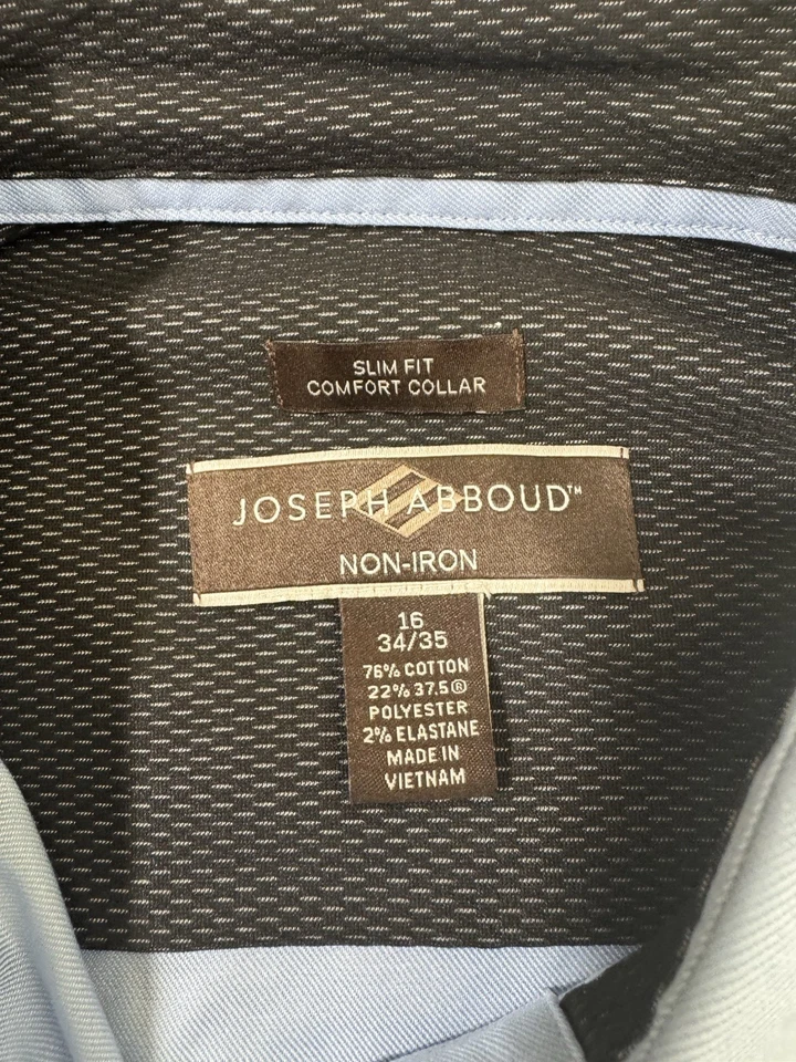 Camisa de vestir joseph abboud sin hierro ajustada talla 16 cuello cómodo azul Foto 4 de 4