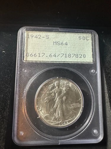 1942-S 50C WALKING LIBERTY MS64 IN A PCGS RATTLER