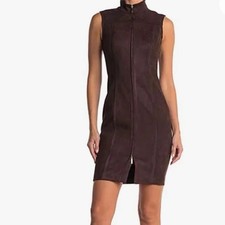 Tommy Hilfiger Sleeveless Faux Suede Feel & Look Front 2-Way Zip Dress Sz 6 NWT