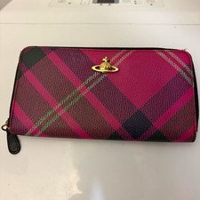 Vivienne Westwood Pink Plaid Zip-Around Long Wallet w/ Logo Zipper Women's