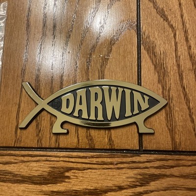 Charles Darwin Evolution Science Fish Plaque Self-adhesive gold 5'' long