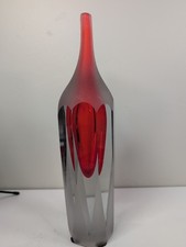 Vintage Murano Art Glass Red Sommerso Style Vase 14 In