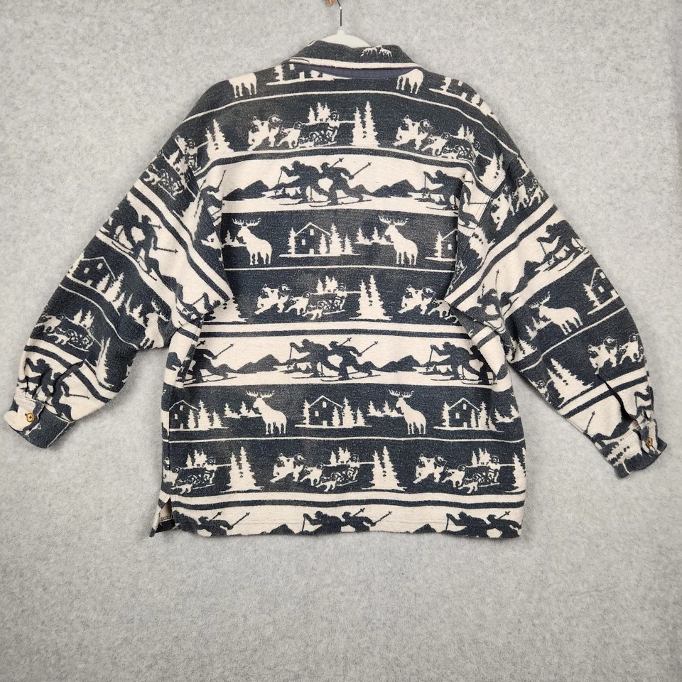 High Sierra Shirt Mens Large Blue White Moose Cabin Western Button Up Outdoors - Imagem 4 de 4