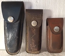 Vtg Lot 3 Sharp Pakistan Unbranded Pocket Leather Knife Sheaths Brown Blk Patina
