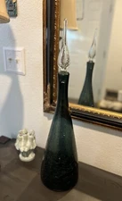23” Blenko Crackle Art Glass Blue Gray 920L Tall Decanter Bottle Clear Stopper