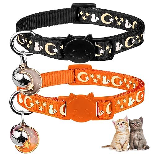 2PCS Breakaway Cat Collars with Bell Cute Kitty Glow 6.9-10.7 in Orange&Black - Bild 1 von 7
