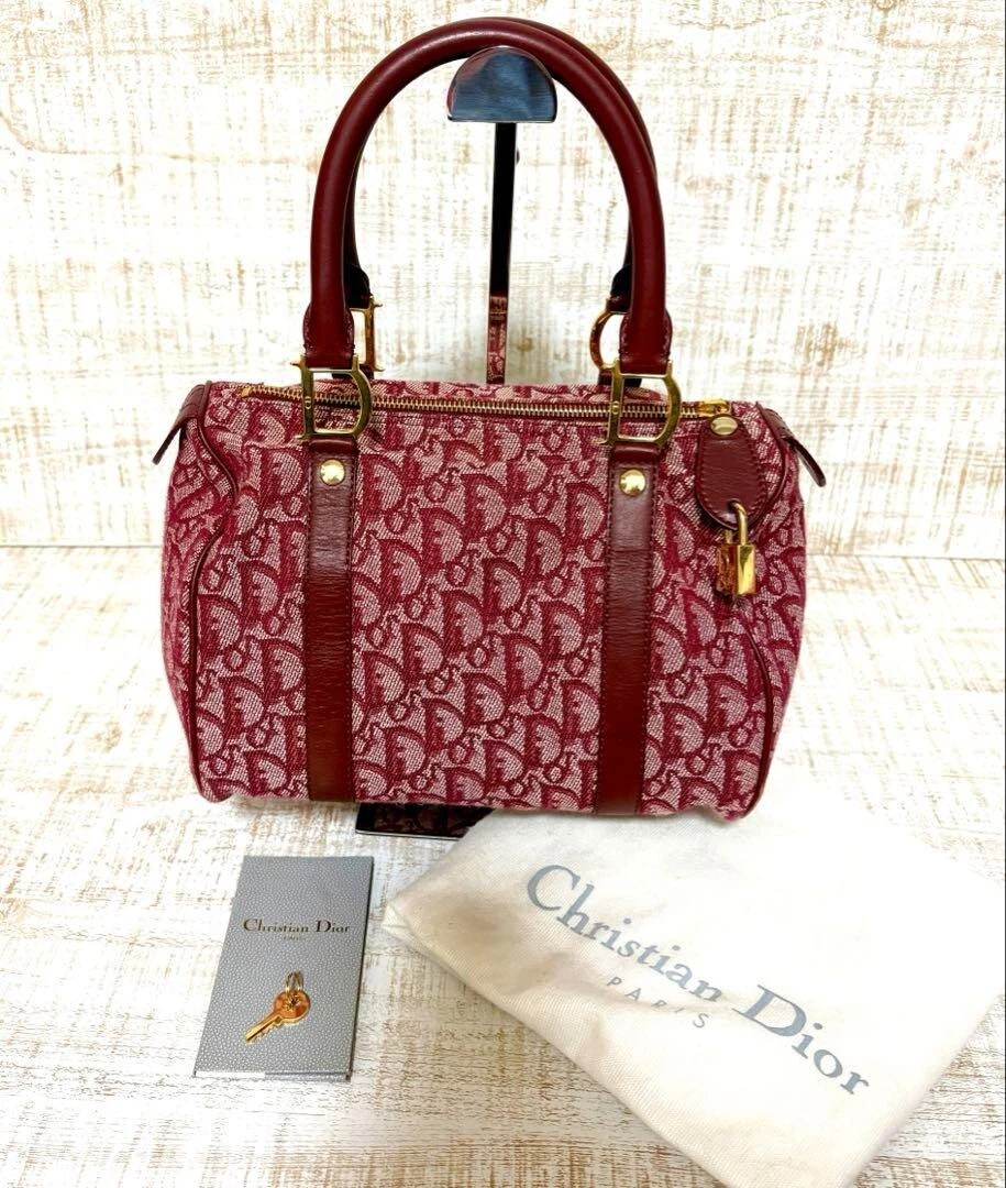 Christian Dior Mini sac Boston trotteur toile rouge quincaillerie dorée avec accessoires