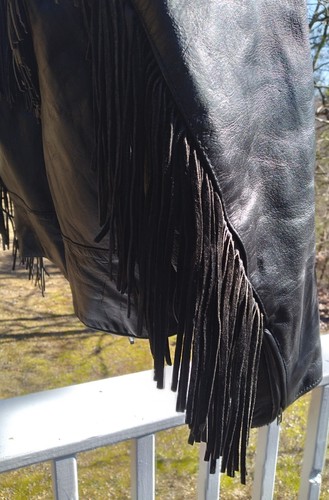 Barneys Leather Daytona Beach FLA Black W/ Long Fringe SZ 48 Heavy Leather - Picture 13 of 20
