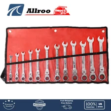 12PCS Metric Flexible Head Ratcheting Wrench Combination Spanner Tool Set 8-19mm