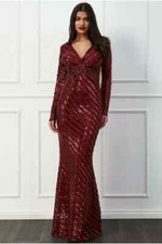 Goddiva Sequin Stripe Maxi Long Sleeve Evening Cocktail Dress Prom Party RRP £89