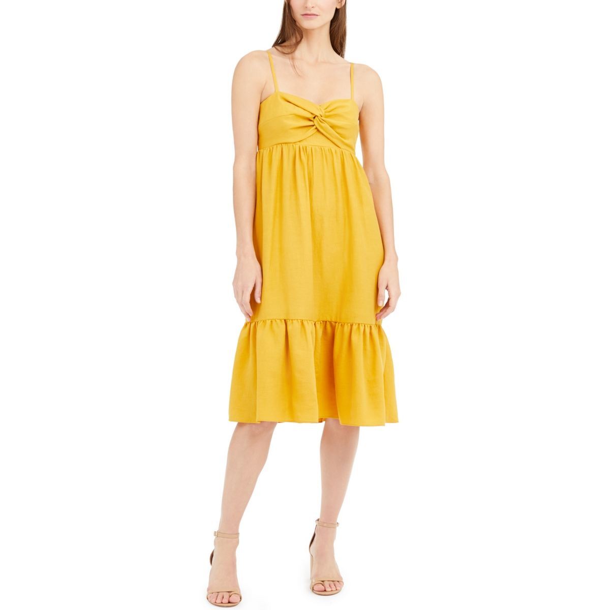 INC Womens Linen Blend Twist Front Midi Dress Gold XL, Women's, Yellow INC Womens Linen Blend Twist Front Midi Dress Gold XL, Women's, Yellow