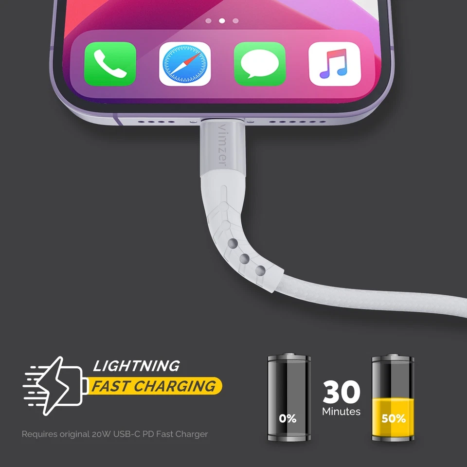 1ft Short USB C to iPhone Fast Charger Cable for iPhone 14 13 12 Pro Max iPad 9 - Image 4 of 4