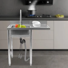 Commercial Kitchen Sink Prep Table with Faucet 304 Stainless Steel 1 Compartment