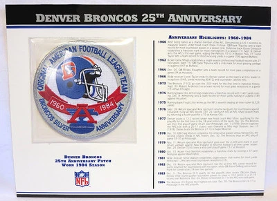 DENVER BRONCOS 25th SILVER ANNIVERSARY NFL TEAM PATCH Willabee & Ward WORN 1984 - Image 1 of 2